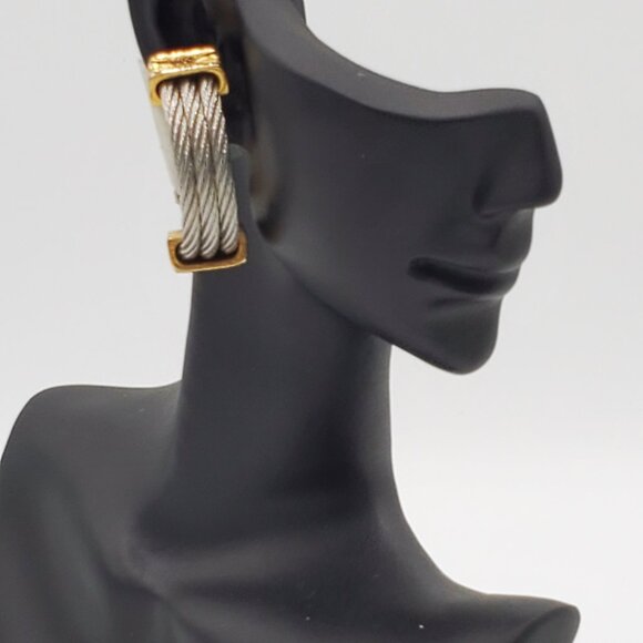 Steel Cable Hoop Clip-On Earrings AND Twisted Cable Pendant Necklace - Picture 2 of 10